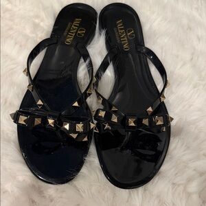 Valentino Women's Black Sandals with Gold Studs